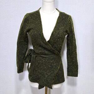 J Crew Mercantile Top Sweater Women Wool Blend Green Size Small‎ Tie Open Front